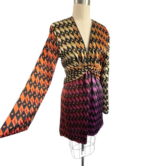 Zara Satin Deep V Tunic Dress Top - L - Picture 4 of 7